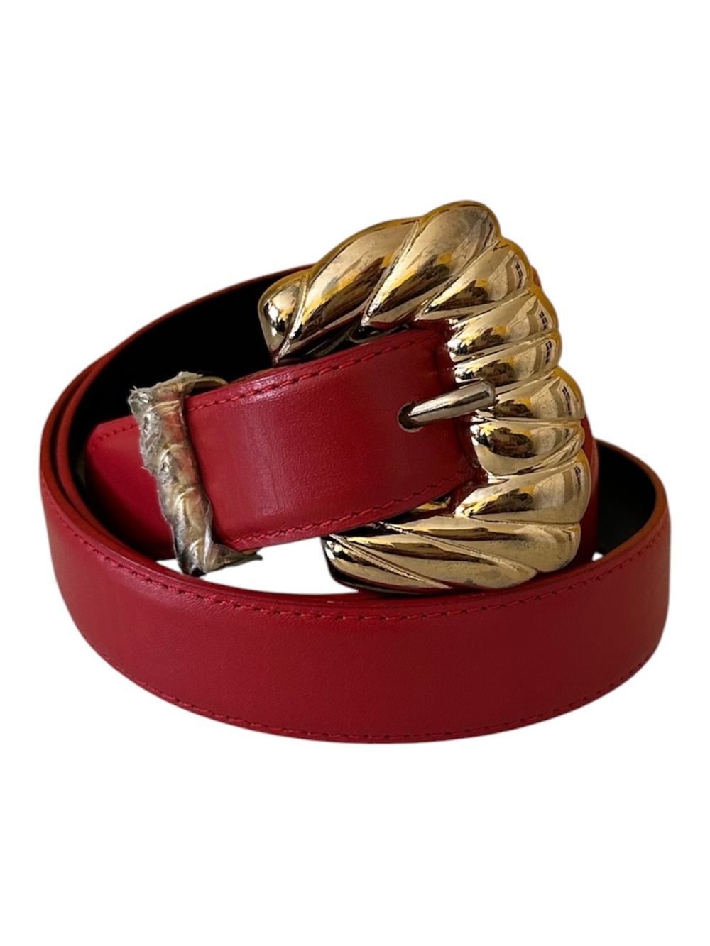 Morgan Taylor Vintage Red Leather Belt with Gold Rope Buckle Size L